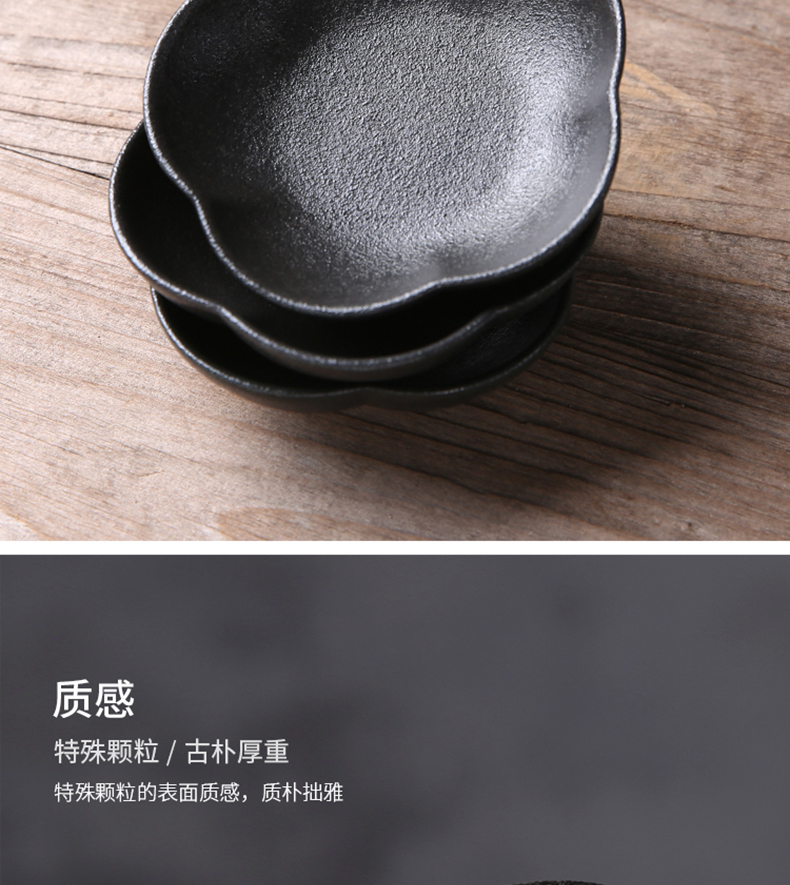 Three thousand tea ceramic cup mat cup holder creative Japanese black pottery tea pad insulation gasket tea tea art accessories