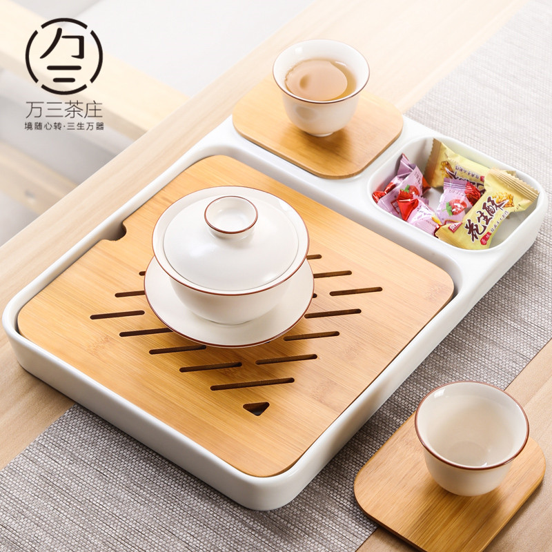 Three thousand Japanese tea tea village kung fu tea tray ceramic tea set dry Taiwan travel bamboo tea tray tea tray tea table