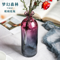Glass vase European style rich bamboo flowers dried flowers hydroponic simple modern transparent vase living room floor ornaments