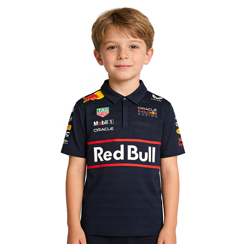 2025 New Vespa Pan Style F1 Racing Red Bull Team Style Children's Short-Sleeved Polo Shirt