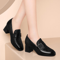 Coarse Heel Single Shoes Woman Genuine Leather 2021 Spring New Small Sandal Women Shoes Heel Small Leather Shoes Comfort Soft Bottom Working Shoes