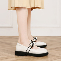Mary Jean shoes woman 2021 new thick bottom single shoe genuine leather round head 100 lap fashion French style butterfly knot jk small leather shoes