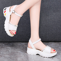 Leather sandals women Summer new 2021 wild ins tide non-slip wear pregnant women muffin comfortable soft soles platform shoes