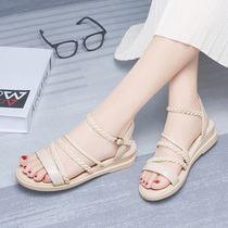 Leather strappy sandals Women summer 2021 New First layer cowhide soft bottom comfortable woven heaping small slope womens shoes