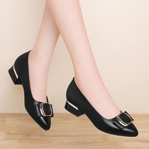 Pointed single shoes women Spring and Autumn Joker flat bottom 2021 New cowhide black work soft bottom soft surface comfortable womens shoes