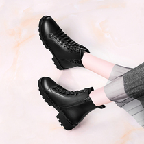 Mom Boots Children 2020 New Autumn Winter Single Boots Non-slip Soft Leather Soft Bottom Rough Heel Women Boots Middle Age Low Heel Martin Boots