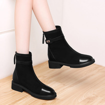 Martin Thin Boots Ins Low Heel 2021 New Spring Autumn Single Boots Fashion Splicing Suede Little Heel New Pint Boots