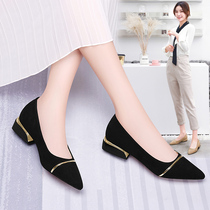 Shallow single shoes womens flat flat 2021 new autumn shoes womens wild pointed professional work shoes black small leather shoes