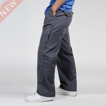 Mens casual Cargo Cotton Pants Men Pocket Loose Straight Pan