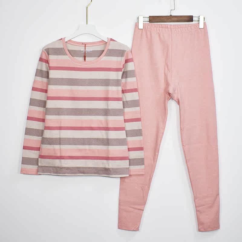 Three Pints Women's Underwear Suit Winter Warm Stripes Thickened Large Doodle Suede Woman Pure Cotton Long Sleeve Autumn Clothes Pants