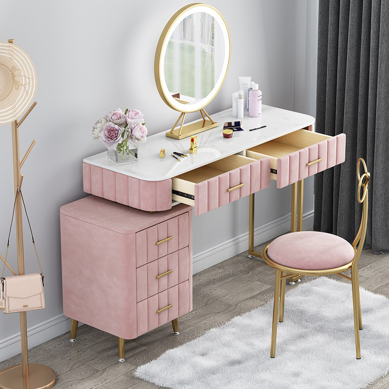 Nordic light luxury small apartment makeup table modern minimalist net red ins storage cabinet integrated bedroom dressing table with lamp