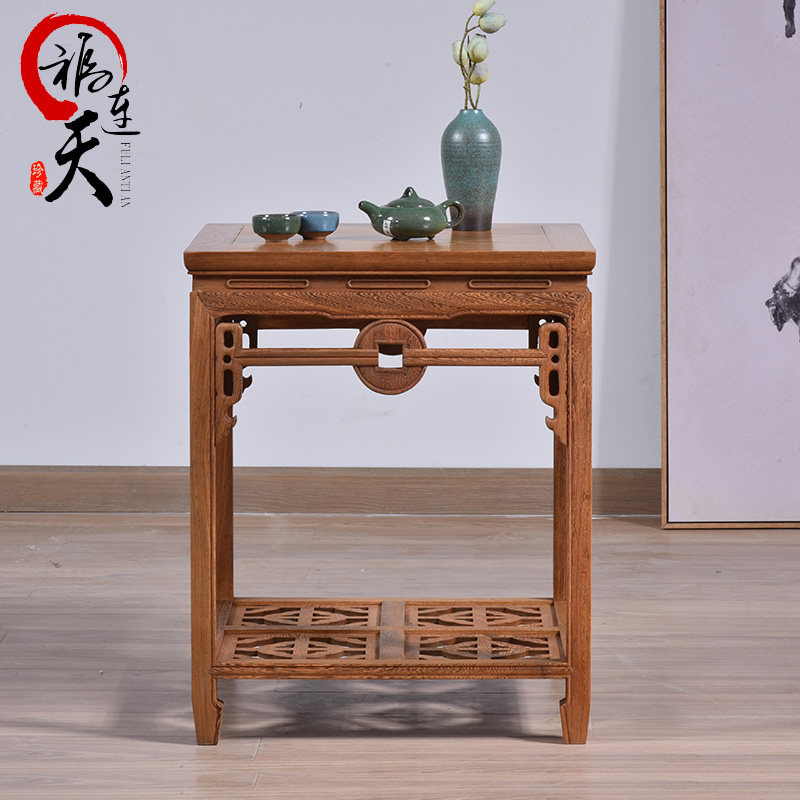 Red wood furniture Ming and Qing Chinese antique solid wood flower shelf log sides a few corners a few chickens winged wood small tea table square tea table