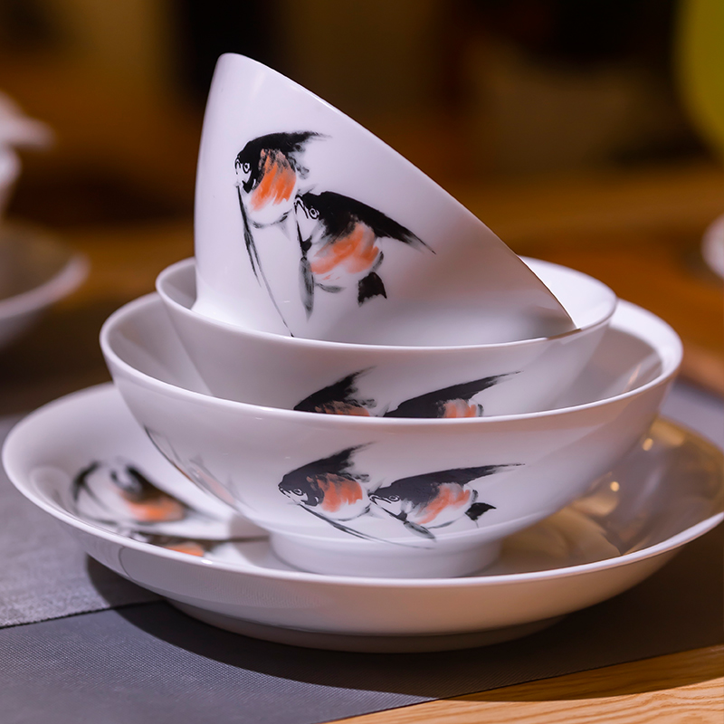 The porcelain red leaves 2-4 dishes suit household ceramics tableware Chinese creative eat bowl dish dish dish combination