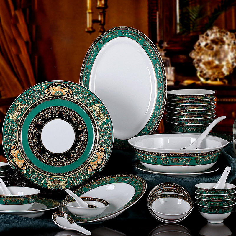 Red leaves authentic jingdezhen high temperature fine white porcelain European dishes suit porcelain tableware products to suit the green, apricot twist