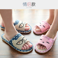 Dép đi trong nhà nữ nam mùa hè home home dễ thương phim hoạt hình nam giới và phụ nữ linen dép đi trong nhà không trượt đế dép sàn nhà