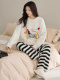 Pajamas for women in winter, thickened with velvet, warm and cold-resistant, can be worn outside, cute cartoon round neck, long-sleeved home clothes set