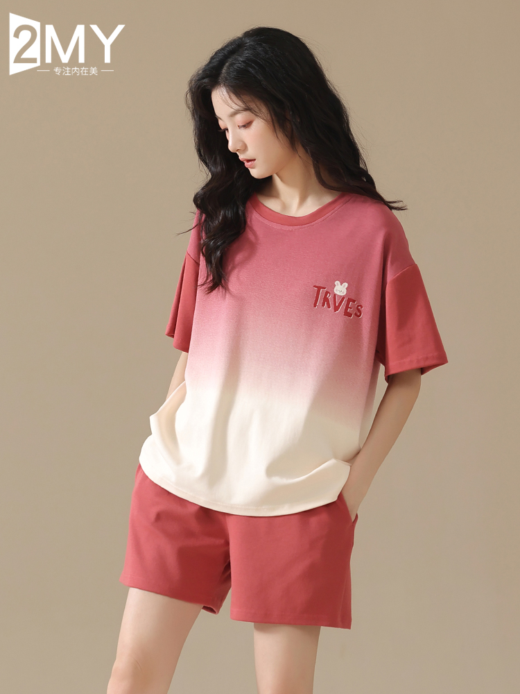 <!--家居服休闲可外穿不带胸垫睡衣女款春秋夏季棉套装可出门2024新款-->
