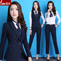 Professional wear suit womens vest dress fashion temperament slim dress striped suit overalls hotel overalls