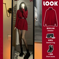 Красное шерстяное платье, демисезонный атмосферный ремень, зимний пуховик, легкий роскошный стиль, изысканный стиль, женский стиль, 2024 года