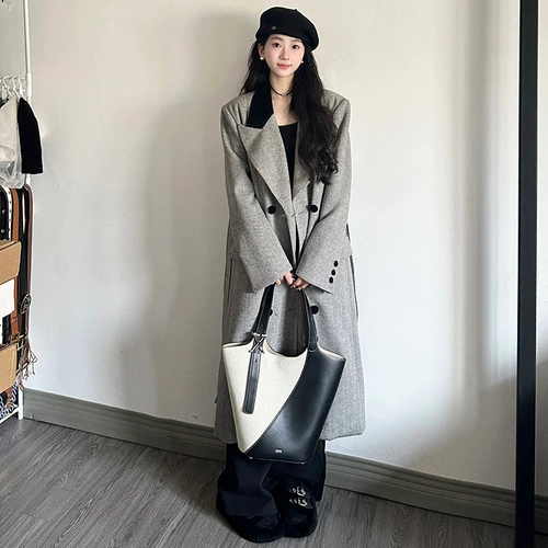 Небольшое шерстяное длинное осеннее шерстяное пальто, в корейском стиле, подходит для подростков