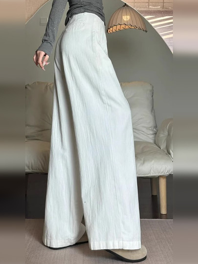 American Retro White Wide Leg Pants Women's 2026 New Summer High Waist Slim Loose Drape Casual Straight Pants