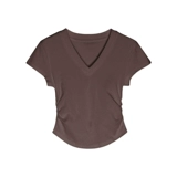 Летняя сексуальная приталенная базовая приятная телу футболка с коротким рукавом, V-образный вырез