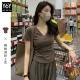 Летняя сексуальная приталенная базовая приятная телу футболка с коротким рукавом, V-образный вырез