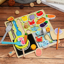 Childrens kitchenette toy set wooden simulation boys and girls cooking cooking skewers cutting music babys house