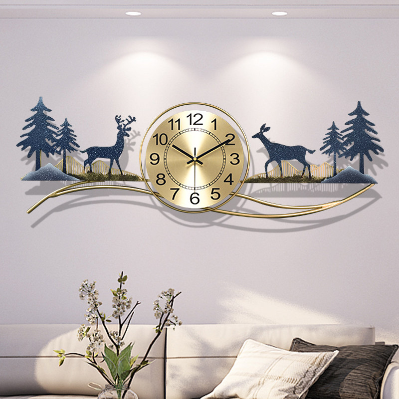 New Chinese Creativity and watch Living room Dining Room Dining Room Clock Light Extravagant Hanging Wall Hung Wall Clocks Accessories Hair deer Art Atmosphere hanging table