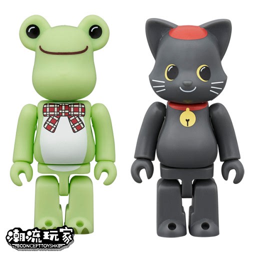 In Stock Bearbrick 100% Pickles the Frog Pickle Frog and Black Cat 2-Piece Set Box