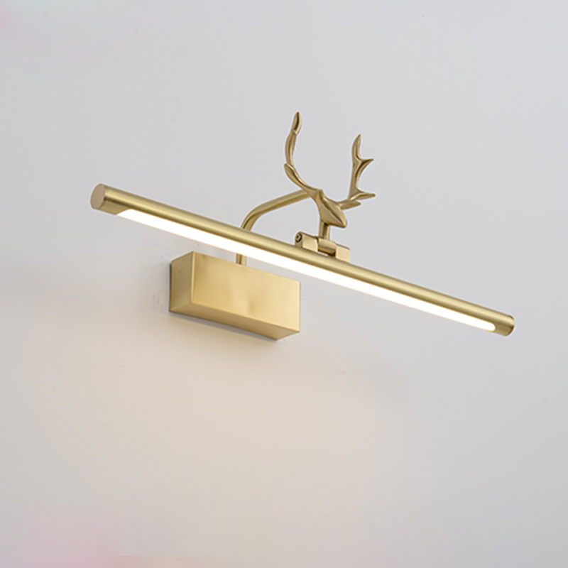 Nordic Full Copper Deer Head Led Mirror Front Light Bathroom Mirror Makeup Room Bathroom CREATIVE PERSONALITY Makeup Lamp Makeup Table