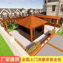 Villa Aluminium Pavilion Outdoor Garden Leisure Four Corners Pavilion Garden Landscape Classical Wood Grain Grape Rack Customized