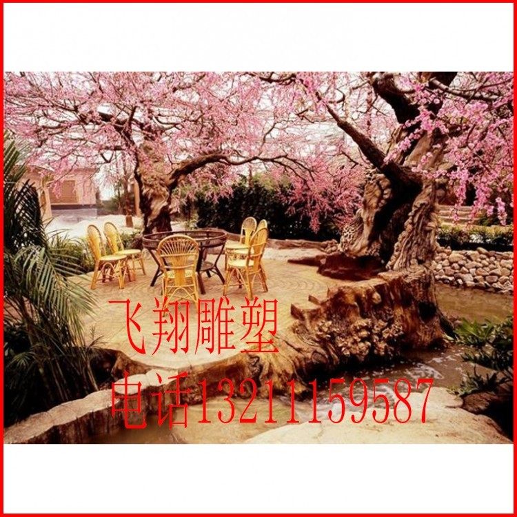 Cement fake tree covered pillar plastic stone false mountain guard slope construction scenery scenic area river course guardrail floor imitation wood cool pavilion flower shelf