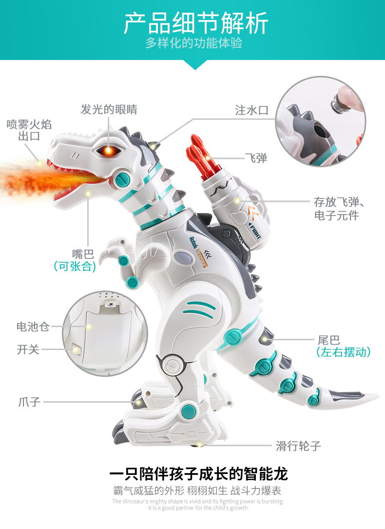 Khủng long đồ chơi mô phỏng động vật lửa thở điện robot thông minh chiến tranh rồng lớn điều khiển từ xa Tyrannosaurus Rex trẻ em cậu bé