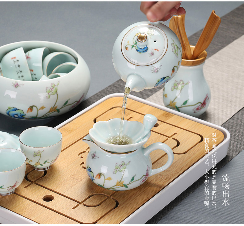 Kung fu tea teapot GaiWanCha road, modern ceramic tea cup set home office the see colour of a complete set of ceramic tea set