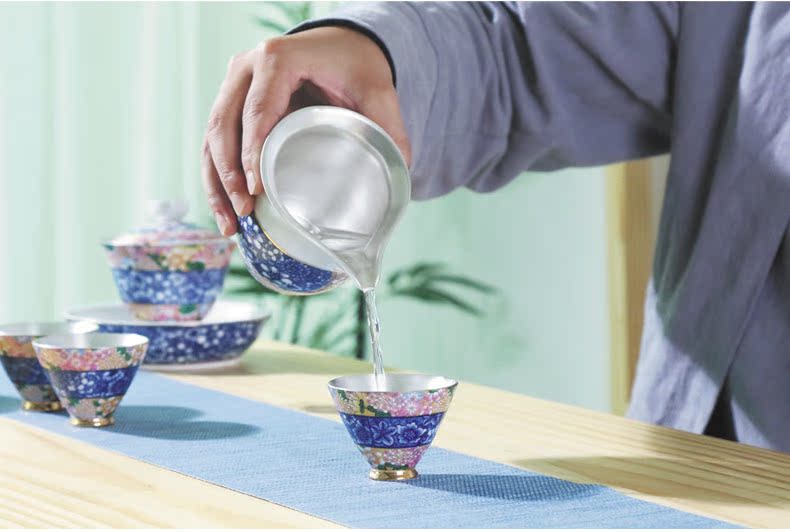 The whole household contracted ceramic colored enamel tasted silver gilding kung fu tea set office gift set with silver tureen tea cup