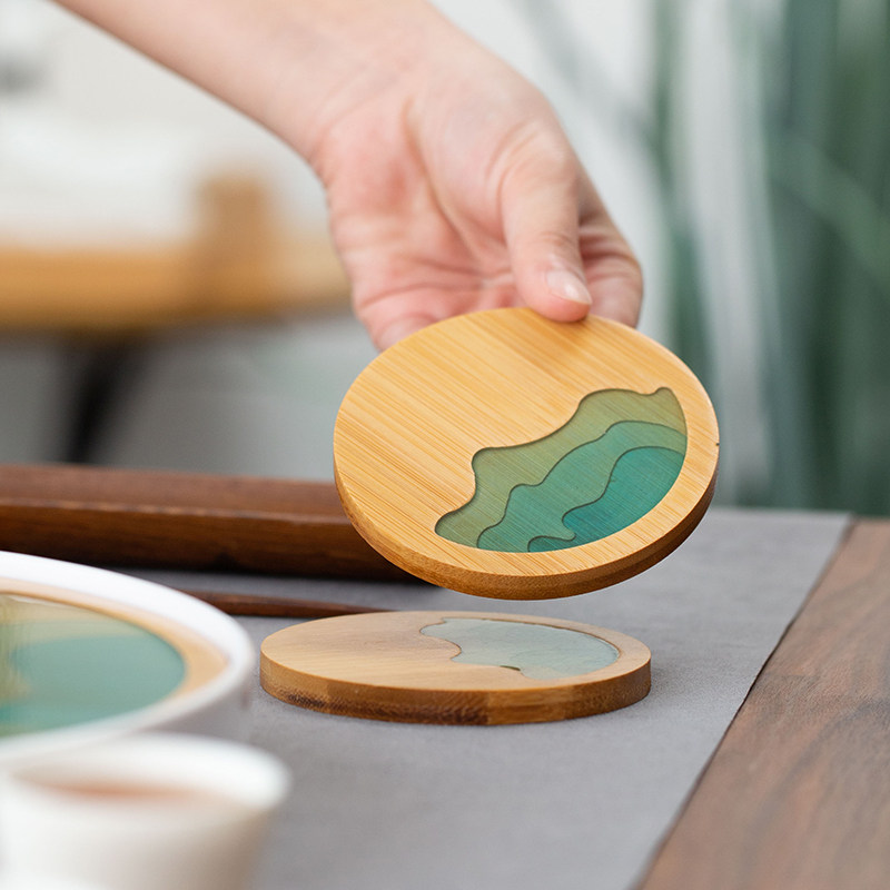 Bamboo Cup Mat Kung Fu Tea Accessories Chinese Teacup Tea Road Resin Heat Insulation Bamboo Mat Creative Cushion Tea Susuit