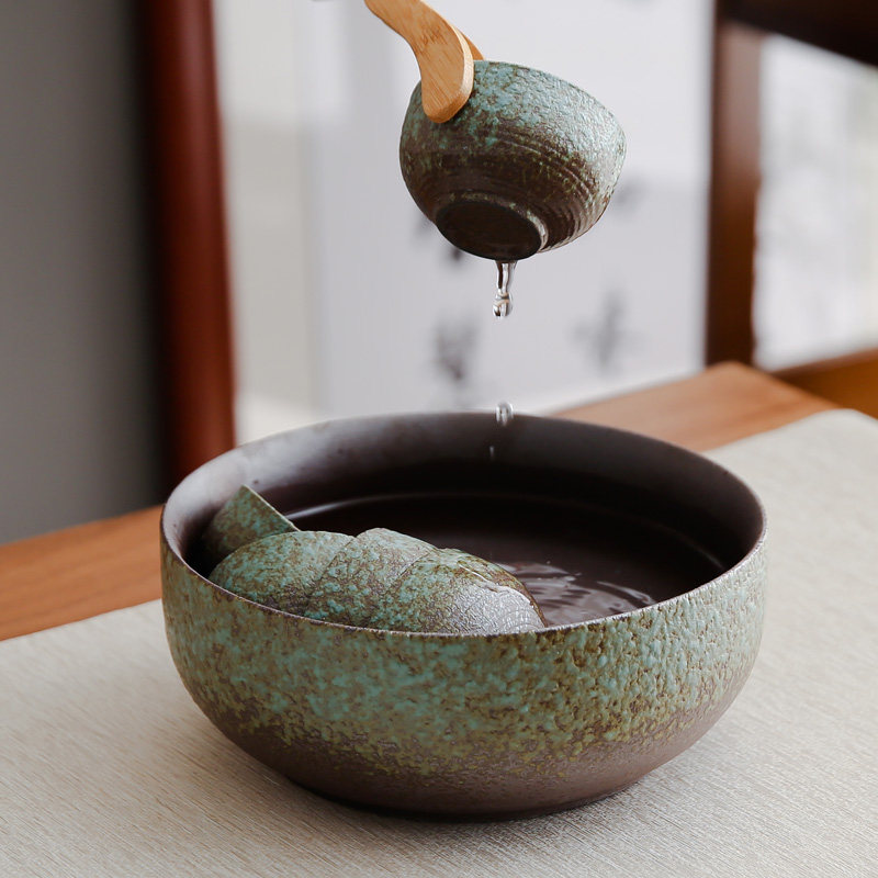 Xin Art Edge Green Pottery Tea Wash Coarse Pottery ceramic Home Large number pen washing tea set Wash Water Spittoon Wash Tea Bowl