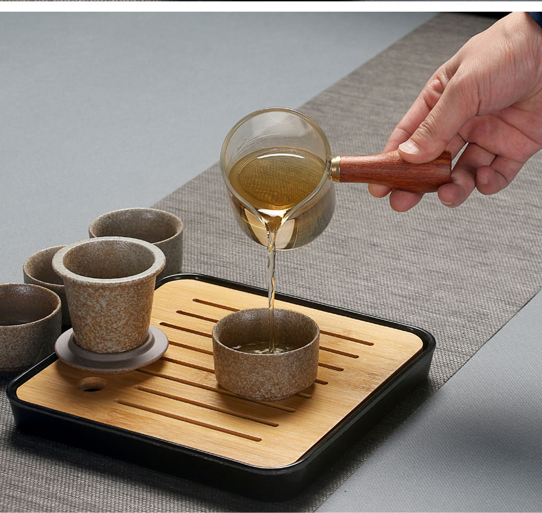 Household travel ceramic tea set a complete set of kung fu and restoring ancient ways coarse pottery teapot set of tea cups to wash to tea art