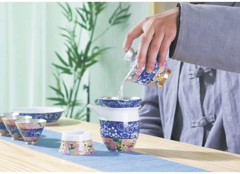 The whole household contracted ceramic colored enamel tasted silver gilding kung fu tea set office gift set with silver tureen tea cup