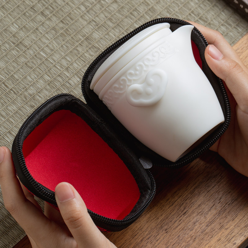 Defied Goat Grease Jade White Porcelain Express Guest Cup One-Pot Two-Cup Filter Liner Bubble Teapot Portable Travel Tea Set Group