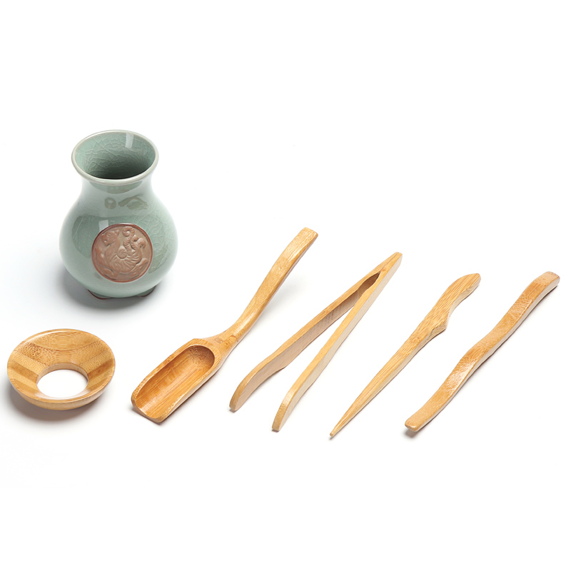 Kung fu tea set spare parts six gentleman bamboo elder brother up with porcelain ceramic tea tea tea art is a whole set of furnishing articles
