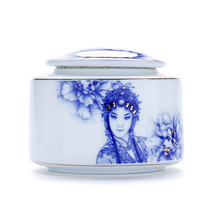Tea ceramic cans storage tank tea tea box Peking opera of the blue-and-white porcelain with the tea