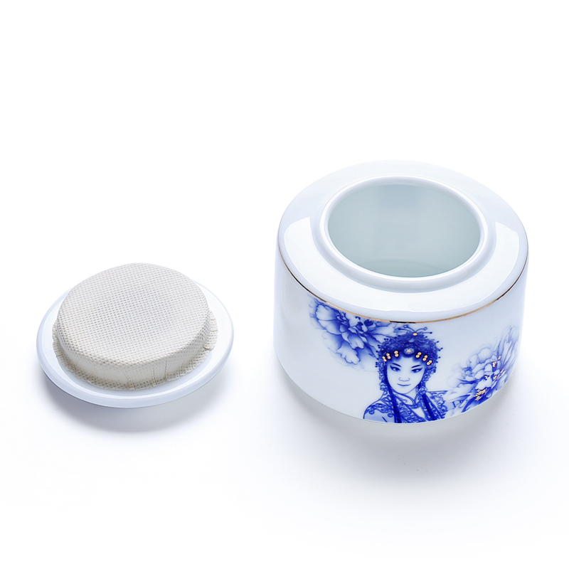 Ceramic tea tins storage tank caddy fixings tea box of blue and white porcelain tea pot of Peking Opera