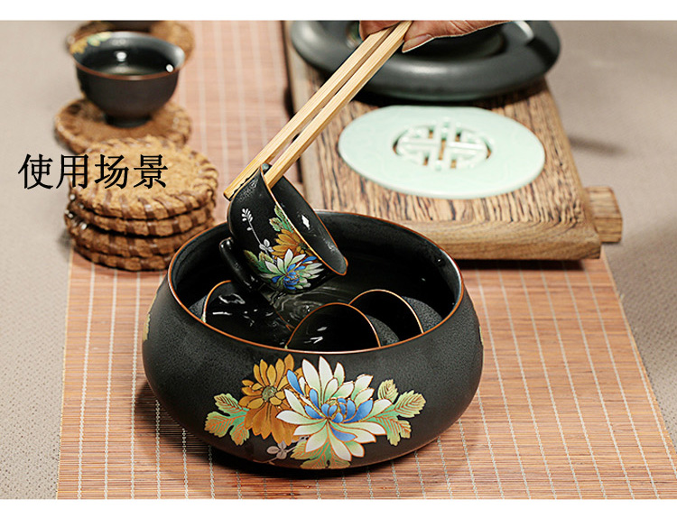 Three - dimensional flower surface kung fu tea set ceramic tea to wash to large bowl washing water in a jar is archaize up four treasures writing brush washer