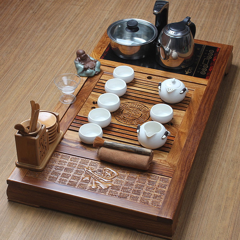 Xin yi yuan kung fu tea tea art four unity tea saucer set solid wood tea tray was hua limu ceramic tea set