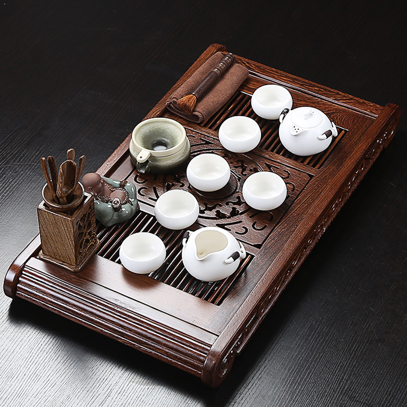 Xin edge of purple sand kung fu tea set suit annatto wenge wood tea tray tea saucer sea tea set