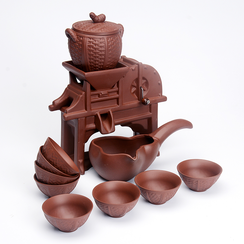 Violet arenaceous semi automatic kung fu tea set home lazy man is not a complete set of coarse pottery filter tea cups