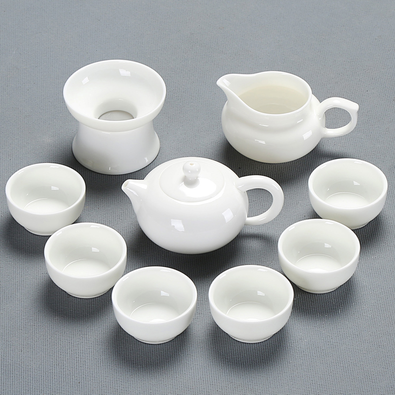 Dehua suet jade porcelain kung fu tea set a complete set of white porcelain tea tea tureen teapot teacup household ceramics