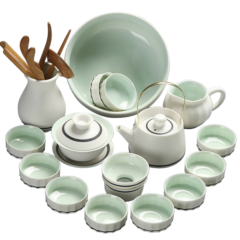 The teapot GaiWanCha sea tea cups to wash The tea taking household white celadon ceramic tea set a complete set of kung fu tea set